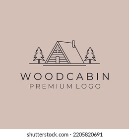 Cabin line art logo vector illustration design, nature and wood cabin symbol design