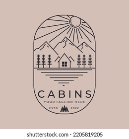 Cabin lineart logo vector illustration design, cabins and nature