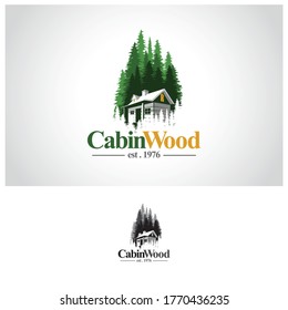 Cabin Logo concept in forest template design.