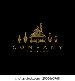 Cabin logo design illustration. Cottage template design with minimalistic line art