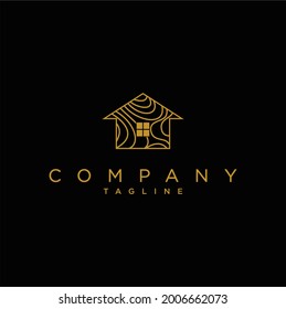 Cabin logo design illustration. Cottage template design with minimalistic line art