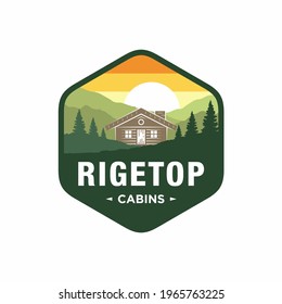 Cabin Logo template with mountain and forest view