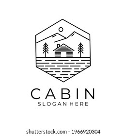 Cabin Logo Vector Line Art Badge Stock Vector (Royalty Free) 1966920304 ...