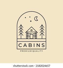 cabin minimalist line art badge logo vector template illustration design