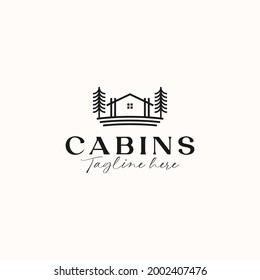 Cabin Monoline Concept Logo Template Isolated in White Background