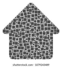 Cabin mosaic icon of square figures and round items in various sizes. Vector items are united into cabin illustration design concept.