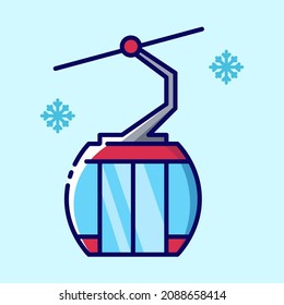 Cabin of mountain cableway colored icon. Collection of winter icons on the theme of sports and outdoor recreation. Vector stylish outline illustrations on light blue background.
