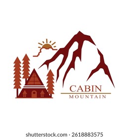 cabin mountain with monoline art