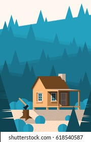 Cabin in the mountains illustration