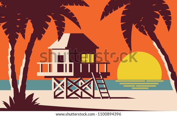 Cabin On Beach Stock Vector (Royalty Free) 1100894396