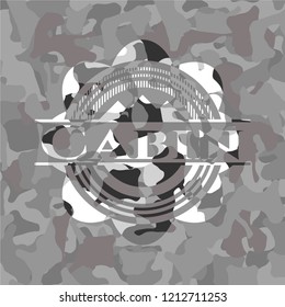 Cabin on grey camouflaged texture