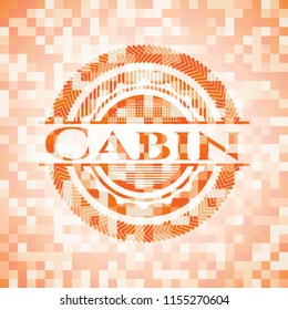 Cabin orange tile background illustration. Square geometric mosaic seamless pattern with emblem inside.