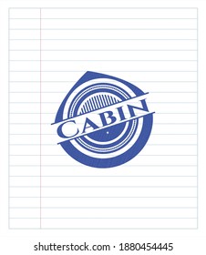 Cabin pen strokes emblem. Blue ink. Vector Illustration. Detailed. 