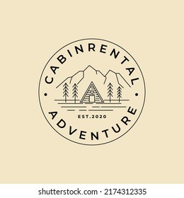 cabin rental line art badge logo vector illustration design