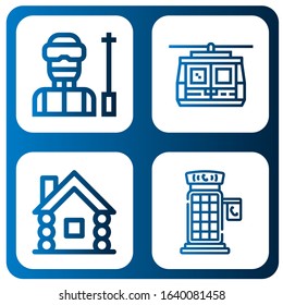 cabin simple icons set. Contains such icons as Ski, Cable car, Wooden house, Phone booth, can be used for web, mobile and logo