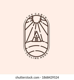 Cabin simple line art logo vector illustration design, cottage monoline design