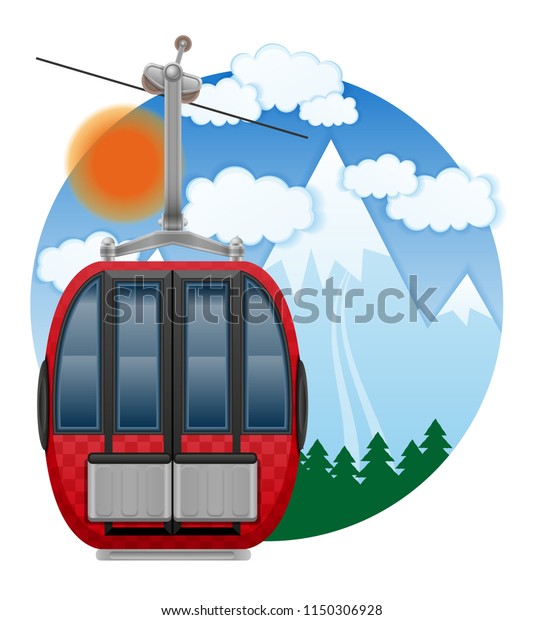 cabin ski cableway emblem vector illustration
isolated on white
background