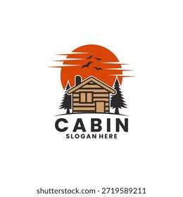 Cabine com modelo de vetor de design do logotipo do pôr do sol. Design do logotipo comercial da cabine