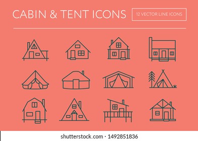 Cabin and Tent line icons