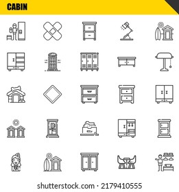 cabin vector line icons set. locker, stewardess and dog house Icons. Thin line design. Modern outline graphic elements, simple stroke symbols stock illustration