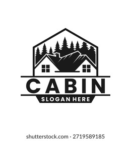 Vetor de design de logotipo vintage da cabine. Modelo de vetor de logotipo de empresa de cabina