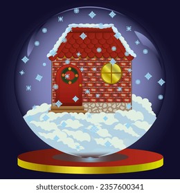 the cabin in winter,  snow falls, christmas glass ball, small house, snowball, cabin, brick wall