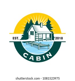 Cabin wood emblem logo template