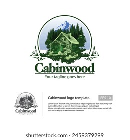 Cabin in the wood vector illustration. Cabin wood logo template. cabin rentals logo design.