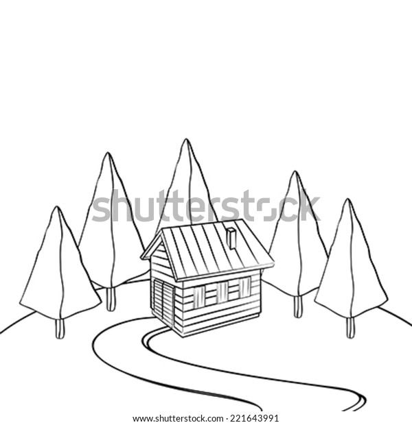 Cabin Woods Hand Drawn Sketch Black Stock Vector (Royalty Free) 221643991