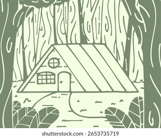 Cabine na ilustração linear de Woods