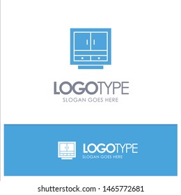 Cabinet, Business, Drawer, Files, Furniture, Office, Storage Blue Solid Logo with place for tagline. Vector Icon Template background