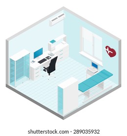 Cabinet cardiologist isometric room set vector graphic illustration