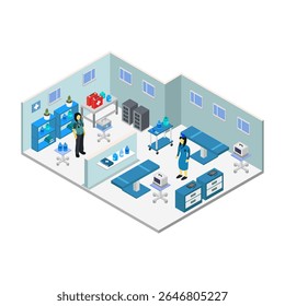 Cabinet cardiologist room isometric on white background