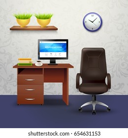 Cabinet cartoon design with chair coffee desk and books  vector illustration