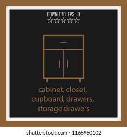 cabinet, closet,cupboard, drawers, storage drawers vector icon