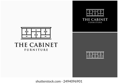 Cabinet Cupboard Wardrobe Drawer Table Furniture Interior Home Decor Vector Logo Design Illustration