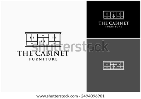 Cabinet Cupboard Wardrobe Drawer Table Furniture Interior Home Decor Vector Logo Design Illustration