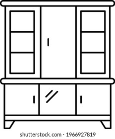 Cabinet Display Rack and Storage Unit Vector line Icon Design, Interior design Symbol, Home Office decoration Sign, Residential and Commercial Decor stock illustration, Kitchen Showcase Concept