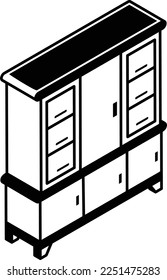 Cabinet Display Rack and Storage Unit isometric Vector Icon Design, Interior design Symbol, Home Office decoration Sign, Residential and Commercial Decor stock illustration, Kitchen Showcase Concept