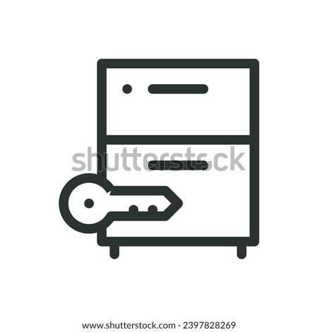 Cabinet drawer lock isolated icon, cabinet with lock vector icon with editable stroke