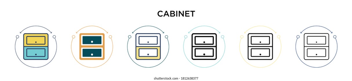 Cabinet icon in filled, thin line, outline and stroke style. Vector illustration of two colored and black cabinet vector icons designs can be used for mobile, ui, web