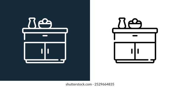 ícone do gabinete isolado em cores brancas e pretas. contorno do gabinete ícone vetor linear da coleção de cozinha para aplicativos móveis, web e ui.