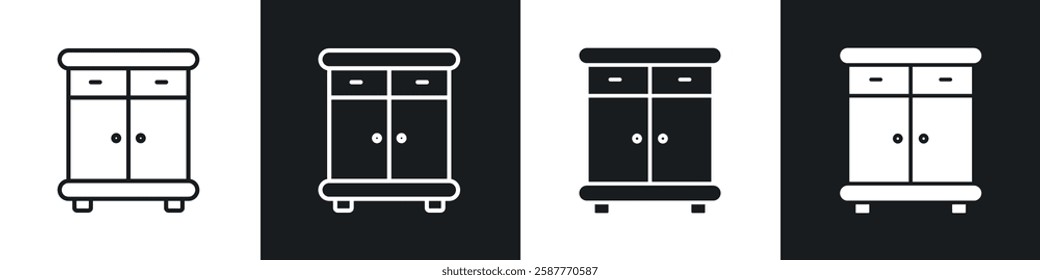 Cabinet icon set black and white colors. Graphic Vector icons pack