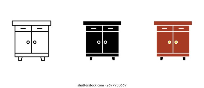 Cabinet icon set vector on white background. furniture, storage, drawer, door, wood, symbol.