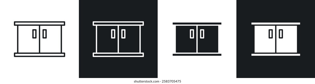 Cabinet icons collection in black and white filled and line versions