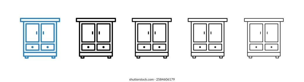 Cabinet icons in five different stroke sizes