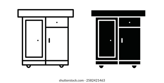 Cabinet icons pack vectors in black flat and strokes