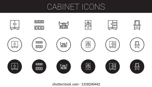 cabinet icons set. Collection of cabinet with closet, cupboard, furniture, drawer. Editable and scalable cabinet icons.