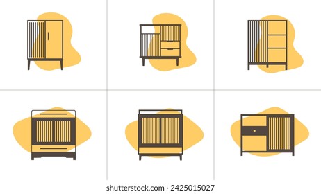 Cabinet icons set, vector illustration. Flat design style