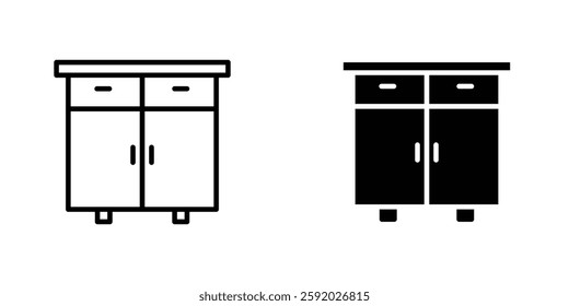 Cabinet icons. stroke line and black solid icons